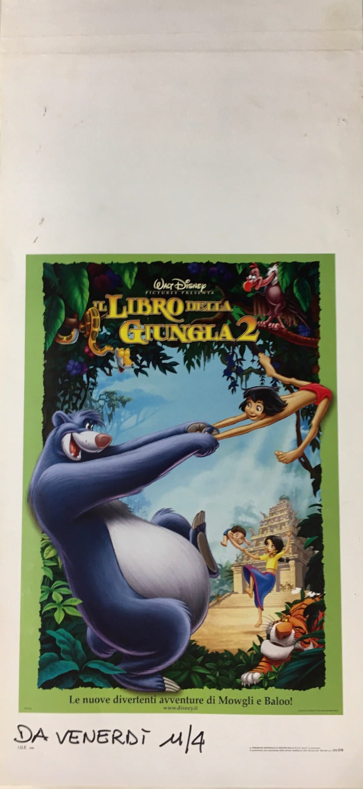 Locandina Di Cinema Originale D'Epoca Il Libro Della Giungla 2 (Disney) 2005 Tortona4Arte