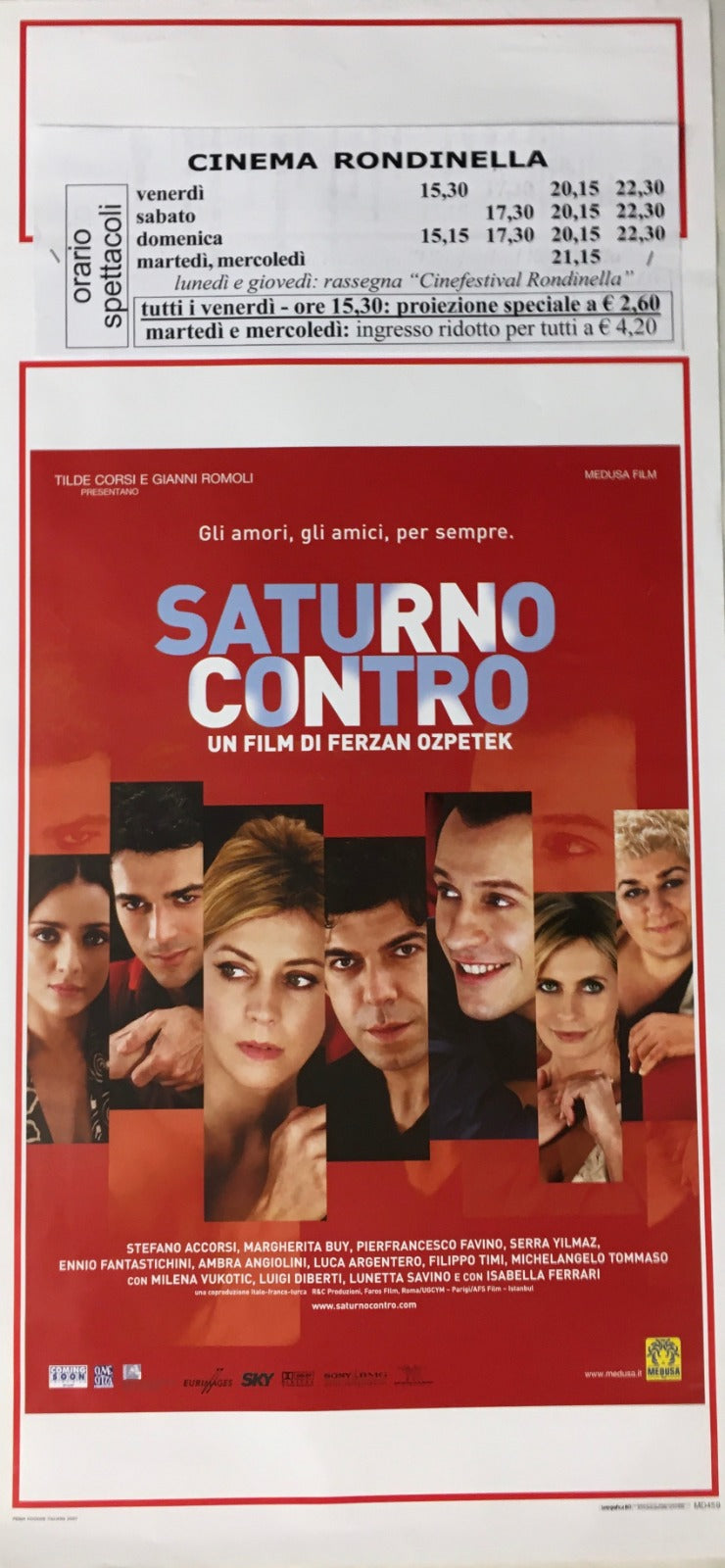 Locandina Di Cinema Originale D'Epoca Saturno Contro 2007 Tortona4Arte