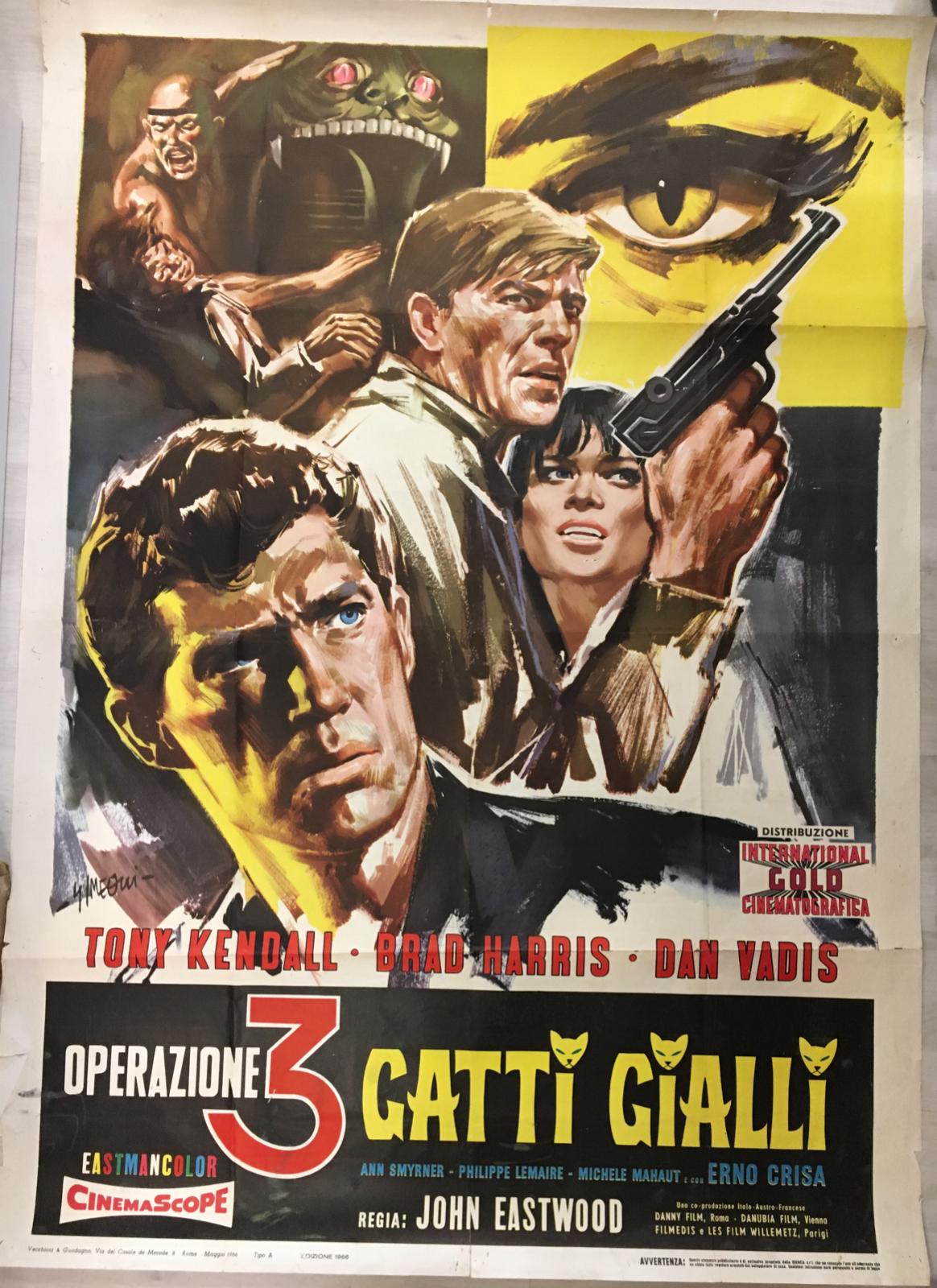 Manifesto Di Cinema Originale D'Epoca Operazione 3 Gatti Gialli 1966 Tortona4Arte