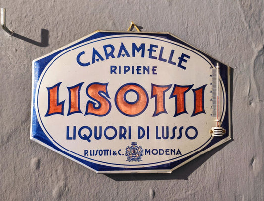 Insegna Caramelle Lisotti con termometro anni '30 Tortona4Arte