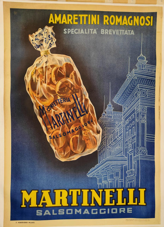 Manifesto originale pubblicitario - Amarettini Romagnosi Martinelli